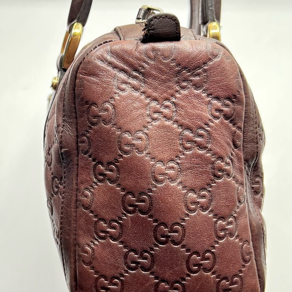 ❌❌SOLD❌❌ Gucci Dark Brown Embossed Leather Guccissima Abbey Boston Bag - Picture 3 of 15